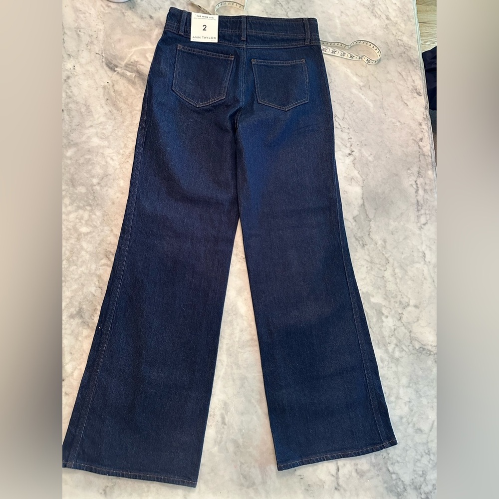 NWT Ann Taylor The Seamed Wide-Leg Trouser Jean Classic Rinse Dark Blue - Picture 5 of 10